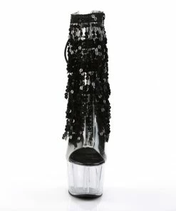 Pleaser Shoes By Pleaser USA ADORE-1017SQF Pleaser Shoes Black Sequin Clear Platform Exotic Dancer Boots