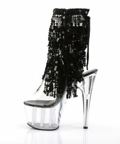 Pleaser Shoes By Pleaser USA ADORE-1017SQF Pleaser Shoes Black Sequin Clear Platform Exotic Dancer Boots