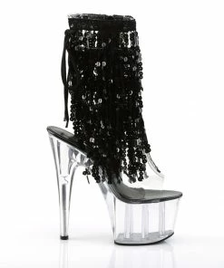 Pleaser Shoes By Pleaser USA ADORE-1017SQF Pleaser Shoes Black Sequin Clear Platform Exotic Dancer Boots