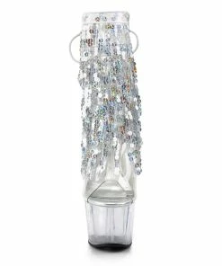 Pleaser Shoes By Pleaser USA ADORE-1017SQF Pleaser Shoes Silver Sequin Platform Pole Dancing Boot