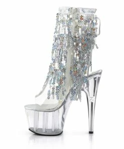 Pleaser Shoes By Pleaser USA ADORE-1017SQF Pleaser Shoes Silver Sequin Platform Pole Dancing Boot