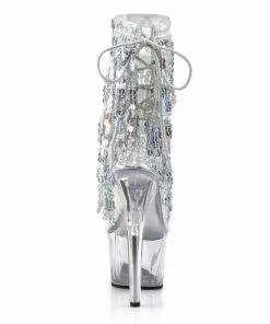 Pleaser Shoes By Pleaser USA ADORE-1017SQF Pleaser Shoes Silver Sequin Platform Pole Dancing Boot