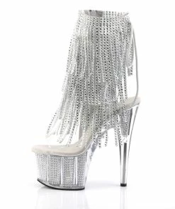 Pleaser Shoes By Pleaser USA ADORE-1017SRS Pleaser Shoes Silver Rhinestone Platform Fringe Stripper Boot Booties And Ankle High Boots