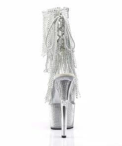 Pleaser Shoes By Pleaser USA ADORE-1017SRS Pleaser Shoes Silver Rhinestone Platform Fringe Stripper Boot Booties And Ankle High Boots