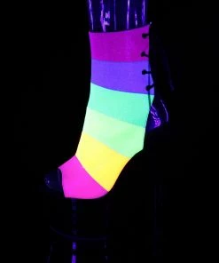 Pleaser Shoes By Pleaser USA Booties And Ankle High Boots ADORE-1018RBG Pleaser Shoes Neon Rainbow Glow Stripper Boots