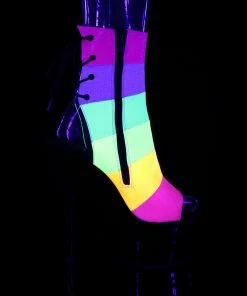 Pleaser Shoes By Pleaser USA Booties And Ankle High Boots ADORE-1018RBG Pleaser Shoes Neon Rainbow Glow Stripper Boots