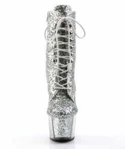 Pleaser Shoes By Pleaser USA Booties And Ankle High Boots ADORE-1020G Pleaser Shoes Silver Glitter Stripper Boots