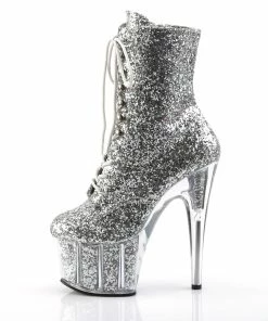 Pleaser Shoes By Pleaser USA Booties And Ankle High Boots ADORE-1020G Pleaser Shoes Silver Glitter Stripper Boots