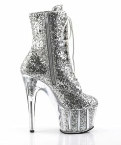 Pleaser Shoes By Pleaser USA Booties And Ankle High Boots ADORE-1020G Pleaser Shoes Silver Glitter Stripper Boots