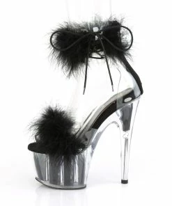 Pleaser Shoes By Pleaser USA ADORE-724F Pleaser Shoes Black Marabou Fur Exotic Dancer Shoe