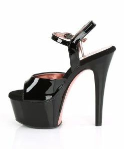 Pleaser Shoes By Pleaser USA ASPIRE-609TT Pleaser Shoes Black Patent Comfort Pole Dancing Shoes 6 Inch Heels