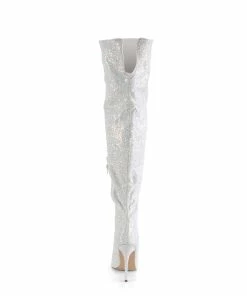 Pleaser Shoes By Pleaser USA Thigh High Boots COURTLY-3015 Pleaser Shoes White Glitter Thigh High Sexy Boots