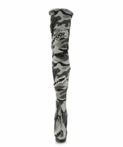Pleaser Shoes By Pleaser USA DELIGHT-3005 Pleaser Shoes Distressed Camo Thigh High Stripper Boots