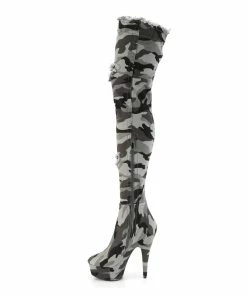 Pleaser Shoes By Pleaser USA DELIGHT-3005 Pleaser Shoes Distressed Camo Thigh High Stripper Boots