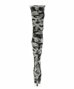 Pleaser Shoes By Pleaser USA DELIGHT-3005 Pleaser Shoes Distressed Camo Thigh High Stripper Boots