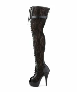Pleaser Shoes By Pleaser USA DELIGHT-3025ML Pleaser Shoes Black Lace Thigh High Stripper Boot Thigh High Boots
