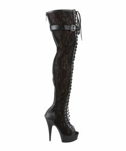 Pleaser Shoes By Pleaser USA DELIGHT-3025ML Pleaser Shoes Black Lace Thigh High Stripper Boot Thigh High Boots