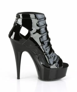 Pleaser Shoes By Pleaser USA DELIGHT-600-11 Black Patent Platform Open Toe Ankle Bootie