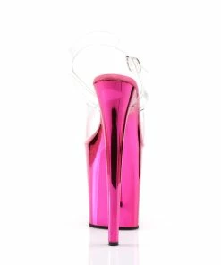 Pleaser Shoes By Pleaser USA FLAMINGO-808 Pleaser Shoes Pink Chrome Exotic Dancer Shoes 8 Inch Heels