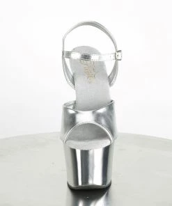 Pleaser Shoes By Pleaser USA 7 Inch Heels SKY-309TTG Silver Metallic Platform Stripper Sandals
