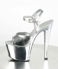 Pleaser Shoes By Pleaser USA 7 Inch Heels SKY-309TTG Silver Metallic Platform Stripper Sandals