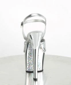 Pleaser Shoes By Pleaser USA 7 Inch Heels SKY-309TTG Silver Metallic Platform Stripper Sandals