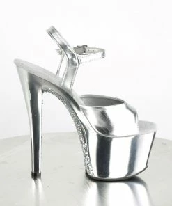 Pleaser Shoes By Pleaser USA 7 Inch Heels SKY-309TTG Silver Metallic Platform Stripper Sandals