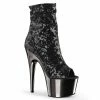 Pleaser Shoes By Pleaser USA ADORE-1008SQ Pleaser Shoes Black Sequin Stripper Boots Booties And Ankle High Boots