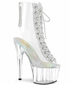 Pleaser Shoes By Pleaser USA ADORE-1016C-2 Pleaser Shoes Clear Peep Toe 7 Inch Pole Dancing Boot Booties And Ankle High Boots