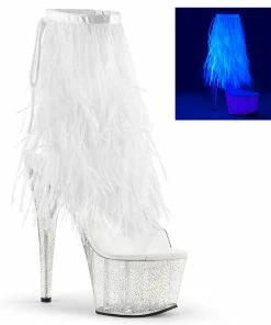 Pleaser Shoes By Pleaser USA ADORE-1017MFF Pleaser Shoes White Fur Fringe Stripper Boots Booties And Ankle High Boots