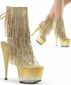 Pleaser Shoes By Pleaser USA ADORE-1017RSFT Pleaser Shoes Gold Tinted Platform Rhinestone Fringe Stripper Boot