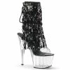 Pleaser Shoes By Pleaser USA ADORE-1017SQF Pleaser Shoes Black Sequin Clear Platform Exotic Dancer Boots