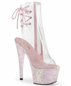 Pleaser Shoes By Pleaser USA Booties And Ankle High Boots ADORE-1018C Pleaser Shoes Clear Upper Pink Glitter Platform Stripper Ankle Boots