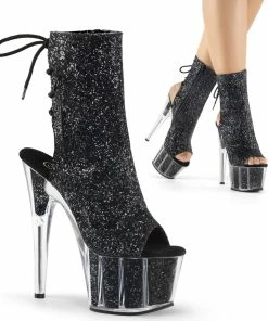 Pleaser Shoes By Pleaser USA Booties And Ankle High Boots ADORE-1018G Pleaser Shoes Black Glitter Ankle High Stripper Boots
