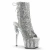 Pleaser Shoes By Pleaser USA ADORE-1018G Pleaser Shoes Silver Glitter Ankle High Stripper Boots Booties And Ankle High Boots