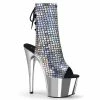 Pleaser Shoes By Pleaser USA Booties And Ankle High Boots ADORE-1018MSC Pleaser Shoes Silver Hologram Platform Stripper Boot
