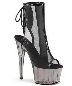 Pleaser Shoes By Pleaser USA ADORE-1018MSHT Pleaser Shoes Black Mesh Platform Stripper Boot Booties And Ankle High Boots