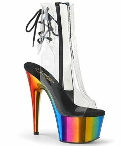Pleaser Shoes By Pleaser USA ADORE-1018RC Pleaser Shoes Rainbow Chrome Stripper Boot Booties And Ankle High Boots