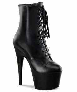 Pleaser Shoes By Pleaser USA ADORE-1020 Pleaser Shoes Black Leather Platform Stripper Boots Booties And Ankle High Boots