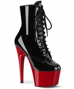 Pleaser Shoes By Pleaser USA Booties And Ankle High Boots ADORE-1020 Pleaser Shoes Red Platform Black Upper Stripper Bootie