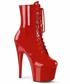 Pleaser Shoes By Pleaser USA Booties And Ankle High Boots ADORE-1020 Pleaser Shoes Red Patent Lace Up Stripper Bootie