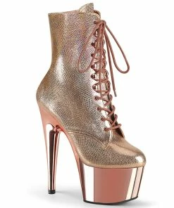 Pleaser Shoes By Pleaser USA Booties And Ankle High Boots ADORE-1020 Pleaser Shoes Rose Gold Metallic Platform Stripper Boot