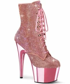 Pleaser Shoes By Pleaser USA Booties And Ankle High Boots ADORE-1020CHRS Pleaser Shoe Baby Pink Rhinestone Stripper Boots
