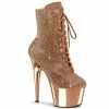 Booties And Ankle High Boots ADORE-1020CHRS Pleaser Shoes Metallic Rose Gold Stripper Boots