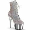 Pleaser Shoes By Pleaser USA ADORE-1020CHRS Pleaser Shoes Silver Rhinestone Stripper Boot