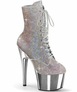 Pleaser Shoes By Pleaser USA ADORE-1020CHRS Pleaser Shoes Silver Rhinestone Stripper Boot