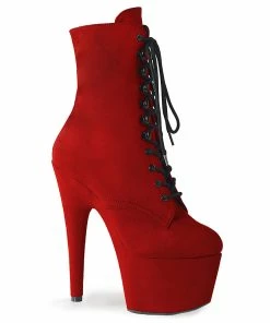 Pleaser Shoes By Pleaser USA ADORE-1020FS Pleaser Shoes Red Vegan Suede Platform Exotic Dancer Boot