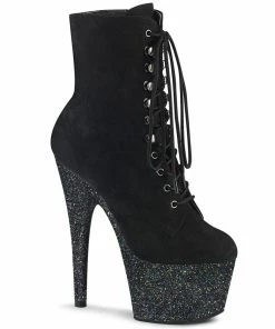 Pleaser Shoes By Pleaser USA ADORE-1020FSMG Pleaser Shoes Black Faux Suede Platform Ankle Boot Booties And Ankle High Boots