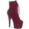 Pleaser Shoes By Pleaser USA Booties And Ankle High Boots ADORE-1020FSMG Pleaser Shoes Burgundy Faux Suede Glitter Platform Stripper Boots