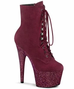 Pleaser Shoes By Pleaser USA Booties And Ankle High Boots ADORE-1020FSMG Pleaser Shoes Burgundy Faux Suede Glitter Platform Stripper Boots